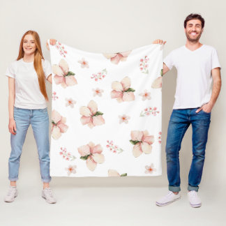 Soft Watercolor Floral Seamless Pattern Fleece Blanket
