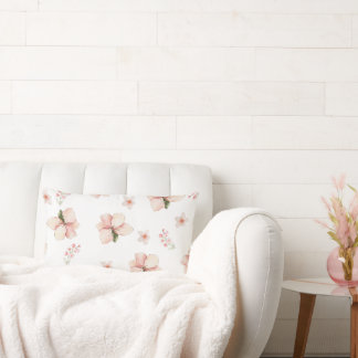 Soft Watercolor Floral Seamless Pattern Lumbar Cushion