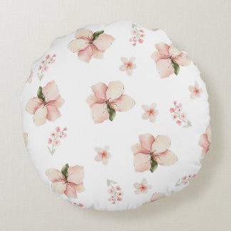 Soft Watercolor Floral Seamless Pattern Round Cushion