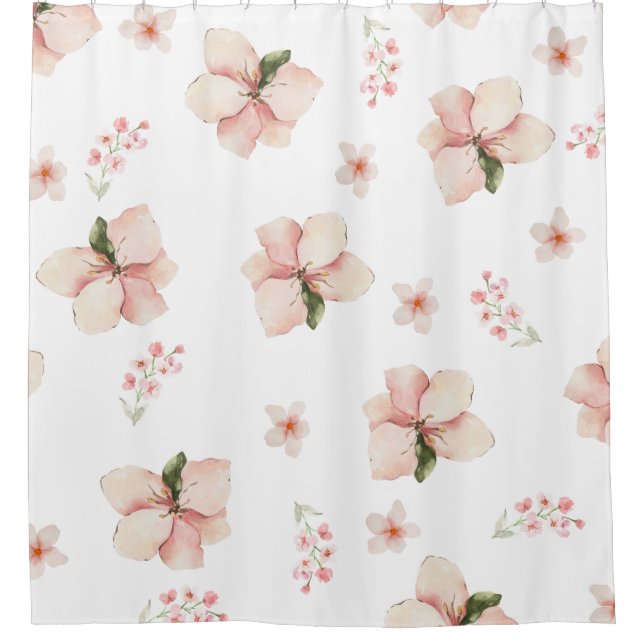 Soft Watercolor Floral Seamless Pattern Shower Curtain (Front)
