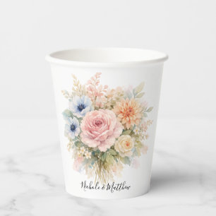 Soft Watercolor Floral Wedding Paper Cups