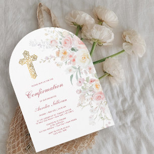 Soft Watercolor Flowers Arch Confirmation Invitation