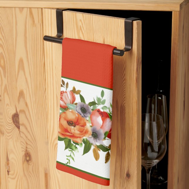 Soft watercolor flowers kitchen towel (Thirds Fold)