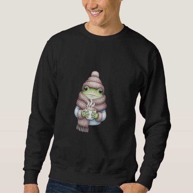 Soft Watercolor Frog in Beanie & Knitted Scarf Sweatshirt (Front)