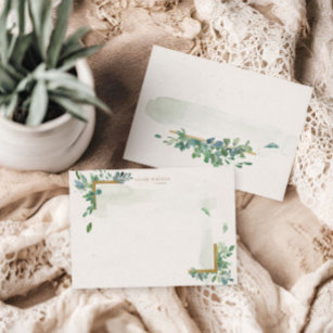 Soft Watercolor Gold Greenery Stationery Note Card