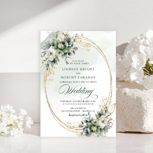 Soft watercolor greenery wedding invitation
