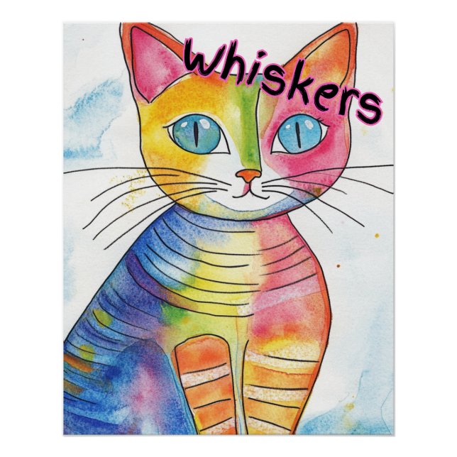 Soft Watercolor Illustration of a Cat -Whiskers Poster (Front)