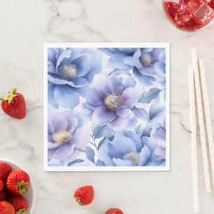 Soft Watercolor Lavender and Blue Peony Pattern Napkin