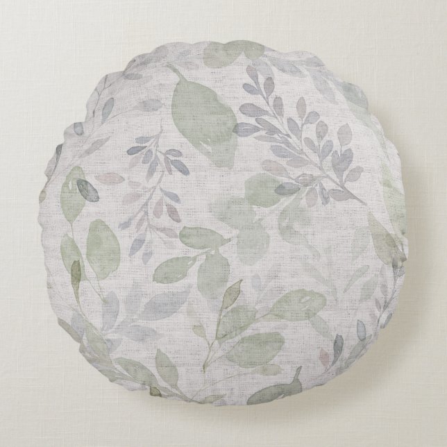SOFT WATERCOLOR LEAF ROUND CUSHION (Front)