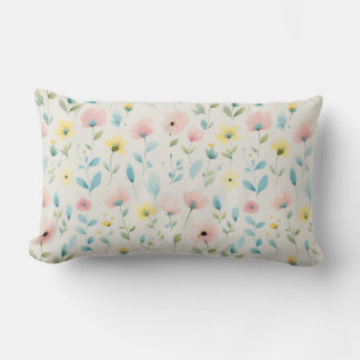soft watercolor meadow blossoms lumbar cushion