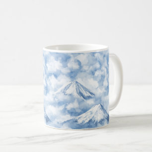 Soft Watercolor Mountains Snow Clouds Blue White Coffee Mug