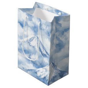 Soft Watercolor Mountains Snow Clouds Blue White Medium Gift Bag