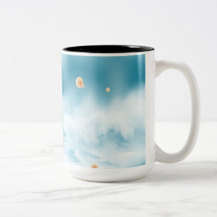 Soft Watercolor Ocean Waves with Shells Two-Tone Coffee Mug