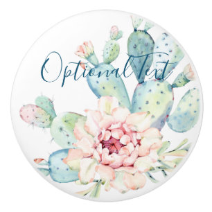 Soft Watercolor Pastel Blooming Cactus  Ceramic Knob
