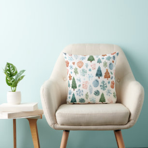 Soft Watercolor Pastel Christmas Throw Pillow