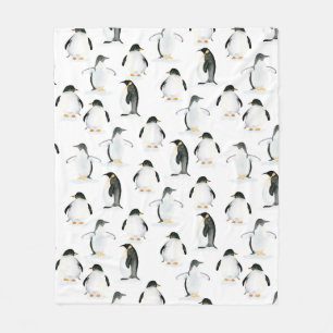 Soft Watercolor Penguin Fleece Throw Blanket