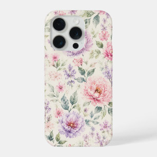 Soft Watercolor Peony Floral iPhone 15 Pro Case