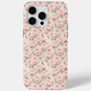 Soft Watercolor Peony Floral Seamless Pattern iPhone 15 Pro Max Case