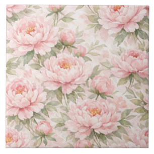 Soft Watercolor Peony Floral Seamless Pattern Ceramic Tile