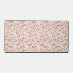 Soft Watercolor Peony Floral Seamless Pattern Desk Mat