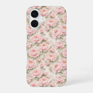 Soft Watercolor Peony Floral Seamless Pattern iPhone 16 Case