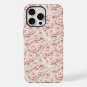 Soft Watercolor Peony Floral Seamless Pattern iPhone 15 Pro Max Case