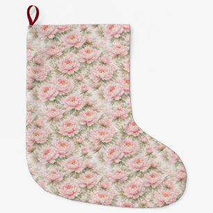 Soft Watercolor Peony Floral Seamless Pattern Large Christmas Stocking
