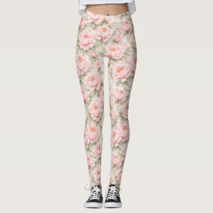 Soft Watercolor Peony Floral Seamless Pattern Leggings
