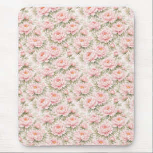 Soft Watercolor Peony Floral Seamless Pattern Mouse Pad