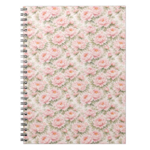 Soft Watercolor Peony Floral Seamless Pattern Notebook