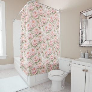 Soft Watercolor Peony Floral Seamless Pattern Shower Curtain