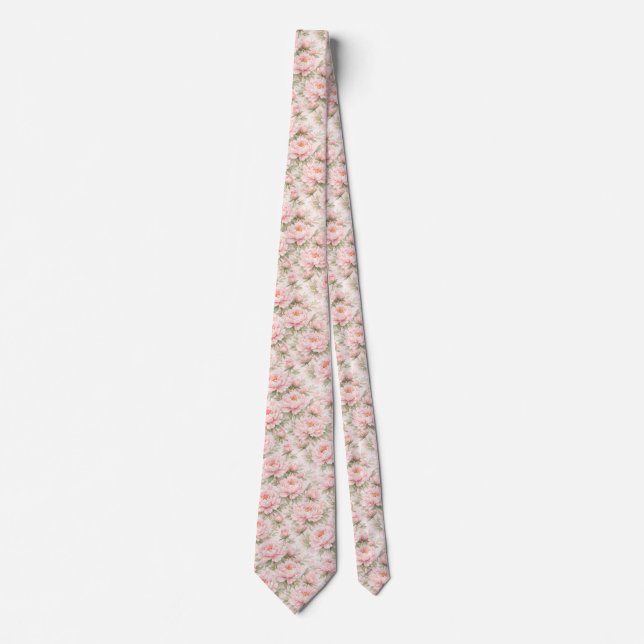 Soft Watercolor Peony Floral Seamless Pattern Tie (Front)
