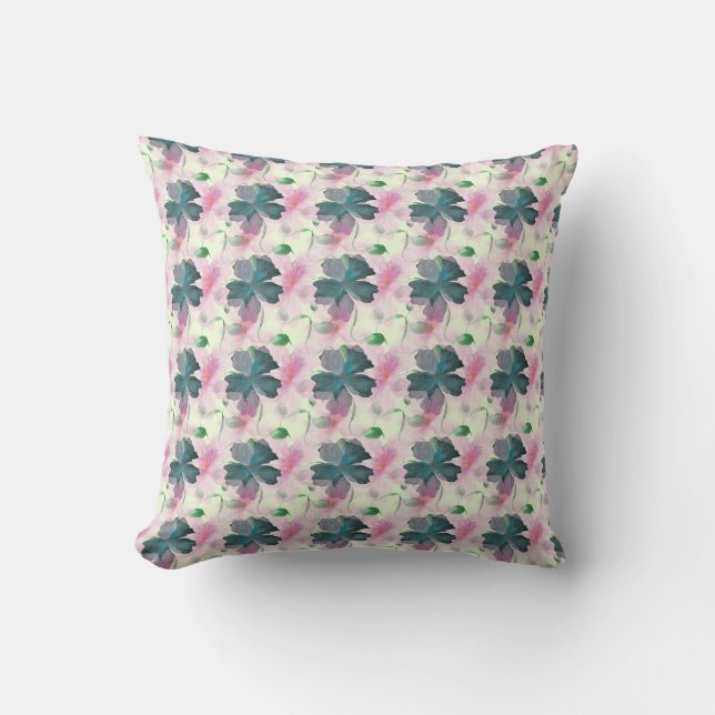 Soft Watercolor Pink Floral Pattern Cushion (Front)