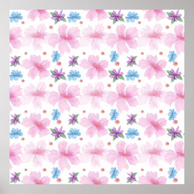 Soft Watercolor Pink Floral Pattern |  Poster (Front)