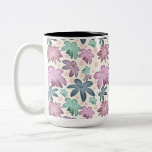 Soft Watercolor Pink Floral Pattern Wallpaper Two-Tone Coffee Mug