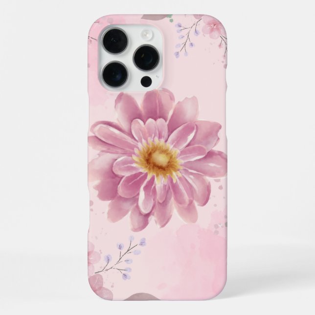 'Soft Watercolor Pink Flower' iPhone 16 Pro Max  Case (Back)