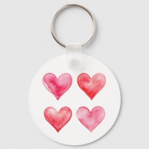 Soft Watercolor Pink Red Heart Valentine Wedding  Key Ring