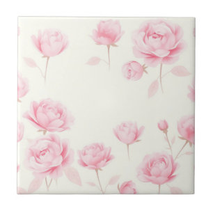 Soft Watercolor Roses and Peonies Ceramic Tile