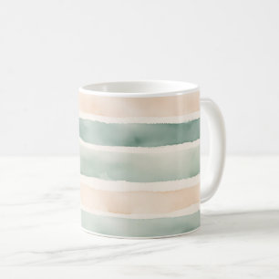 Soft Watercolor Sage Green & Peach Stripes Coffee Mug