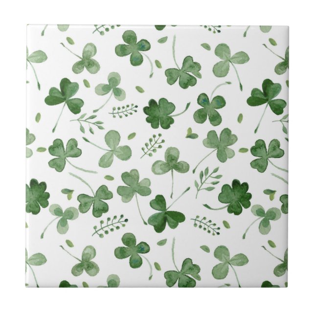 Soft Watercolor Shamrock Pattern Ceramic Tile (Front)