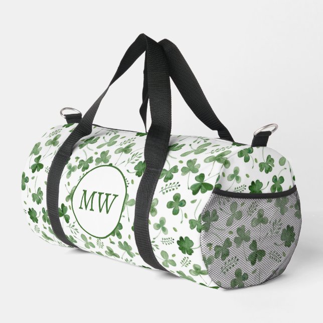 Soft Watercolor Shamrock Pattern Duffle Bag (Right Corner)
