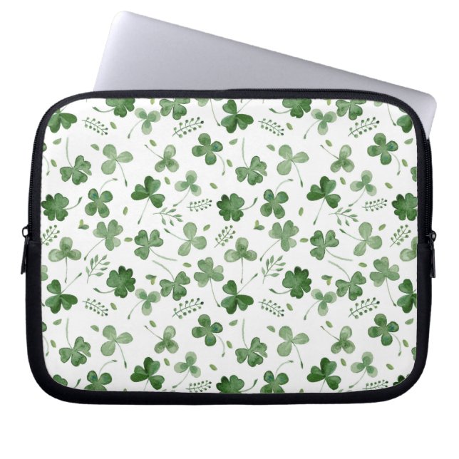 Soft Watercolor Shamrock Pattern Laptop Sleeve (Front)