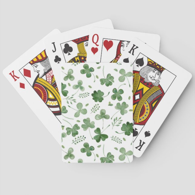Soft Watercolor Shamrock Pattern Playing Cards (Back)