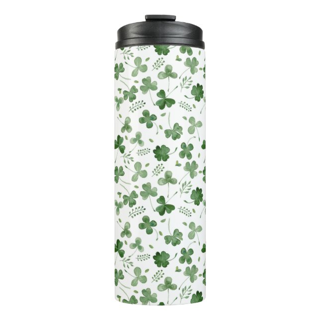 Soft Watercolor Shamrock Pattern Thermal Tumbler (Front)