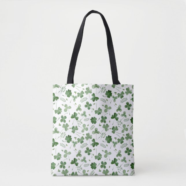 Soft Watercolor Shamrock Pattern Tote Bag (Front)