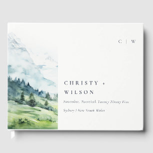 Soft Watercolor Snow Mountain Landscape Wedding Guest Book