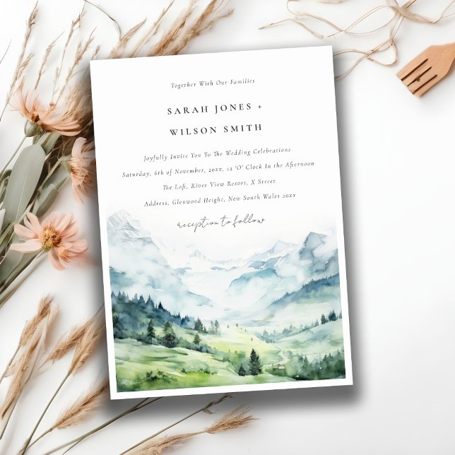 Soft Watercolor Snow Mountain Landscape Wedding Invitation (Creator Uploaded)
