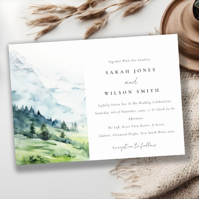 Soft Watercolor Snow Mountain Landscape Wedding Invitation (Creator Uploaded)