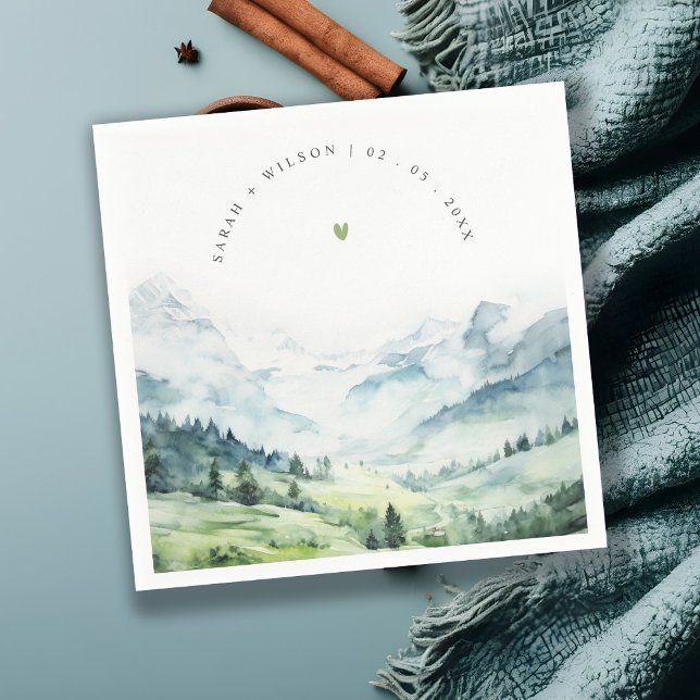 Soft Watercolor Snow Mountain Landscape Wedding Napkin (Creator Uploaded)