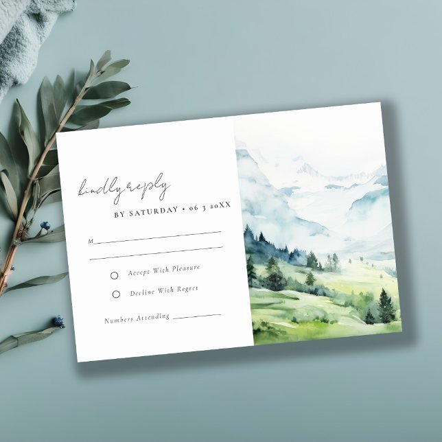 Soft Watercolor Snow Mountain Landscape Wedding RSVP Card (Creator Uploaded)